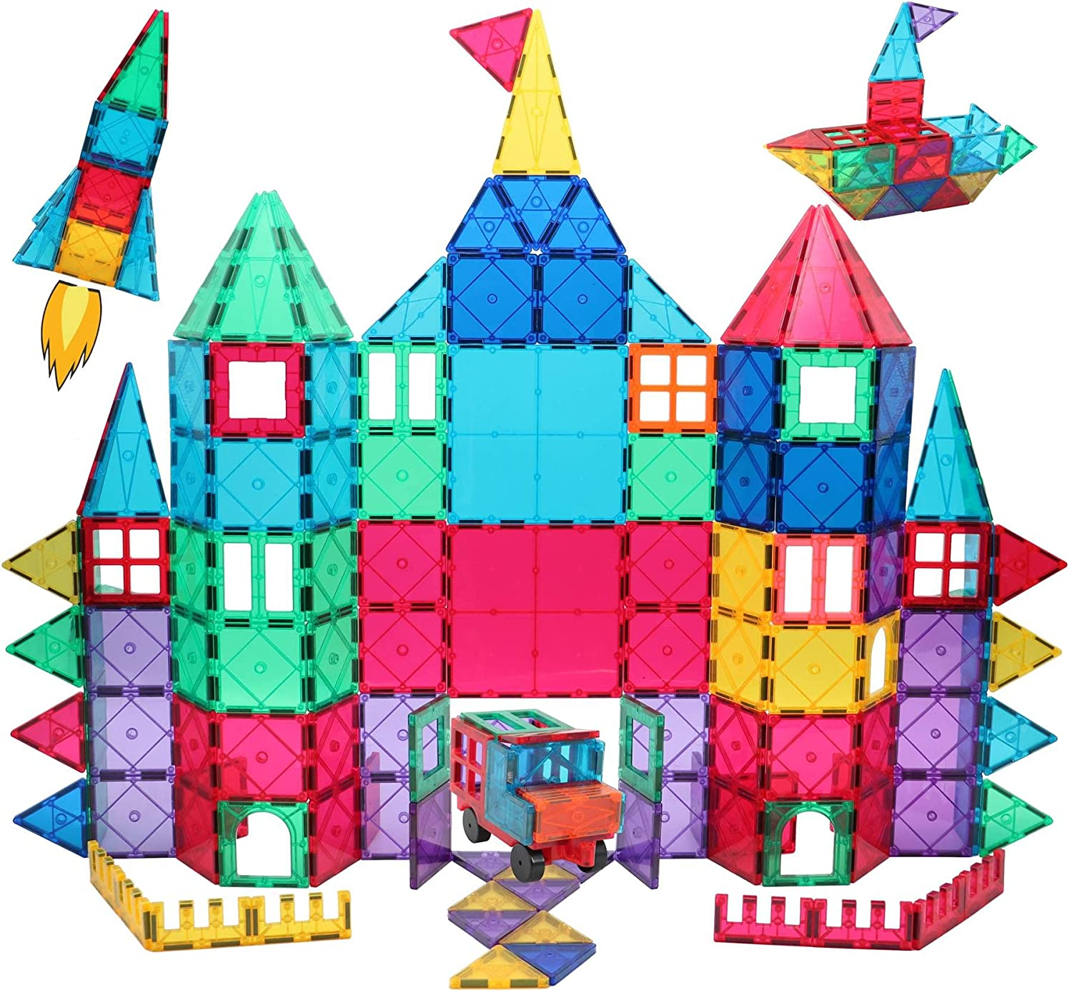 Amazon.com: Manve Magnetic Blocks Tiles Toy, 130 PCS Magnet Building Toys，Educational Toys for Kids Children with 2 Sets of CAR Chassis: Toys & Games $36