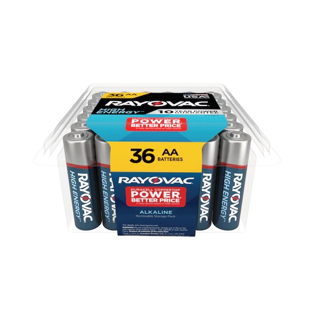 AA Batteries Rayovac  High Energy Alkaline AA Batteries (36-Pack) $12.98 at Lowes