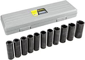 XtremepowerUS 11PC 1/2"-Inch Drive Deep Impact Socket Set, 10-24mm, 6-Point Metric (MM) Carrying Case Free Shipping w. Prime or on orders $25+ $22.49