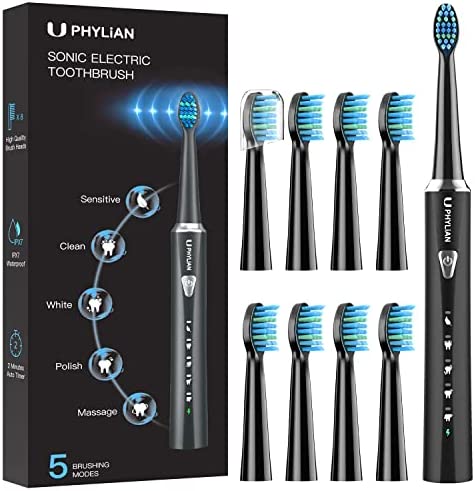 PHYLIAN Sonic Electric Toothbrush for Adults - High Power Rechargeable Toothbrushes, 5 Modes, 3 Hours Fast Charge for 60 Days, Smart Timer $18.99