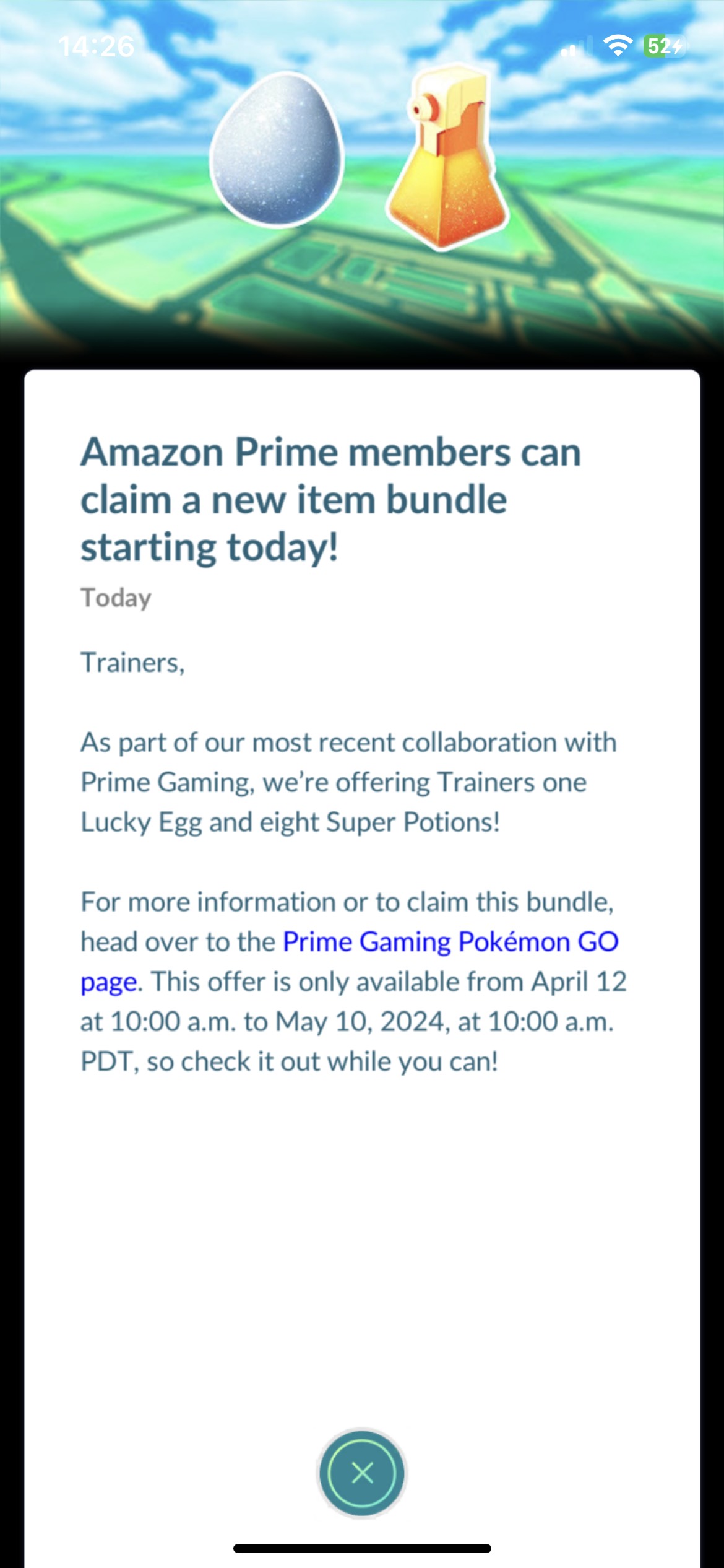 Pokemon GO - FREE Lucky Egg and 8 Super Potions - for Amazon Prime members