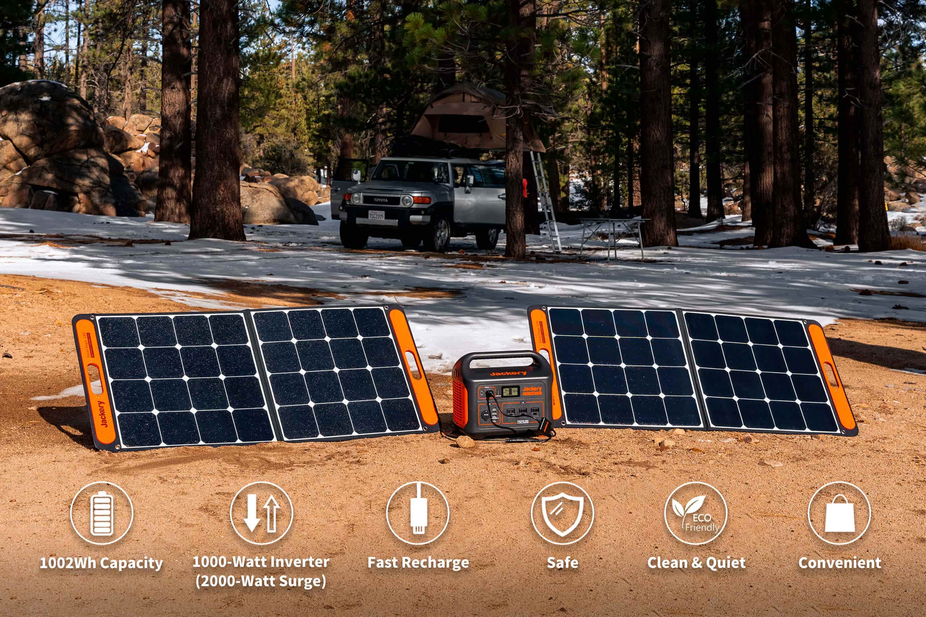 20% OFF on Jackery Solar Generator 1000 (Explorer 1000 Portable Power Station with 2 * 100W Solar Saga Panels) Normal Price $1699 Sale Price $1319.20 Camping, Outdoors, Emergency