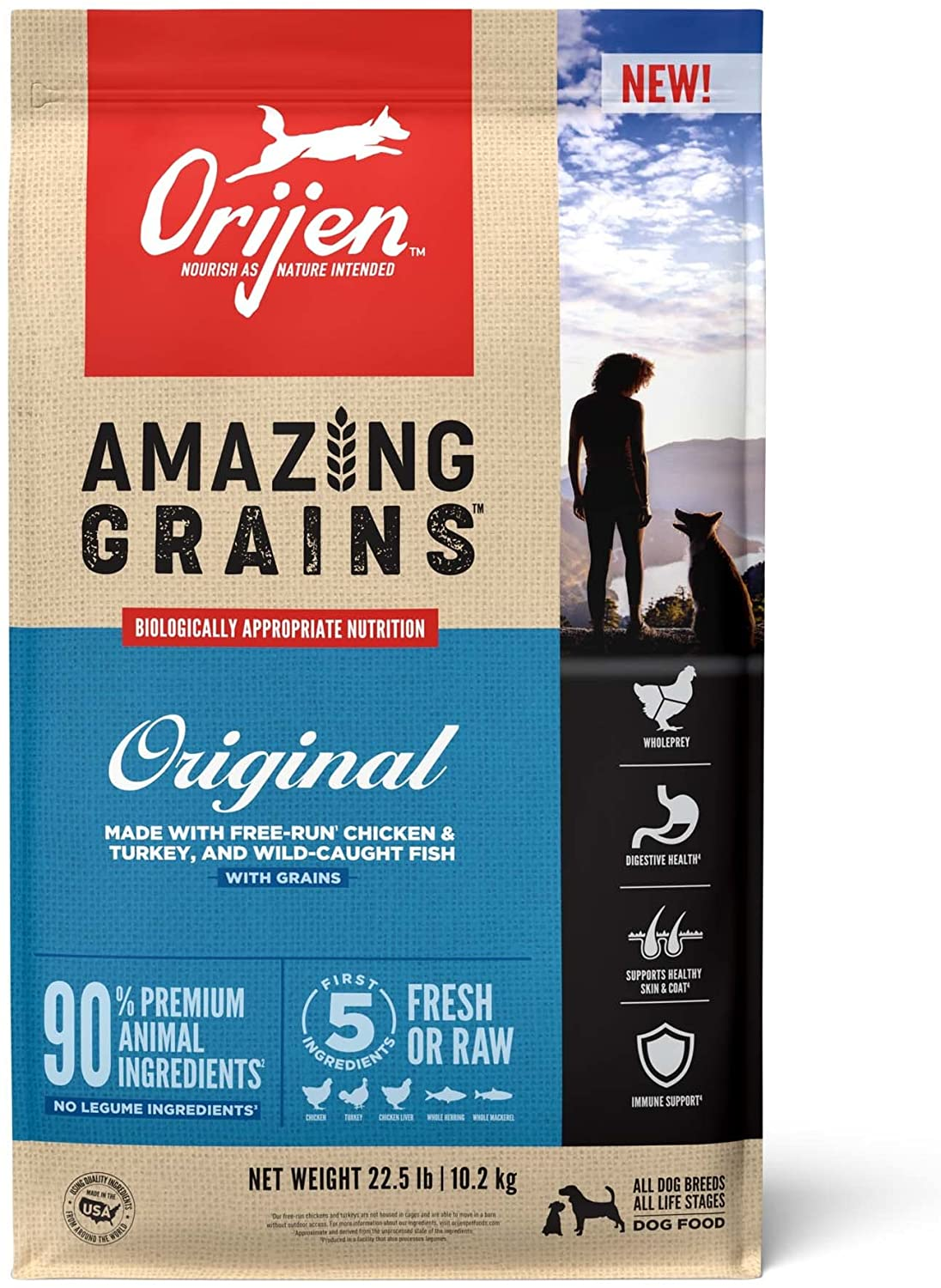 Amazon.com: ORIJEN® Dry Dog Food, High Protein, Amazing Grains Original 22.5LB : Pet Supplies $77.83