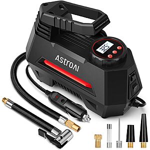 AstroAI 12V Tire Inflator Portable Air Compressor w/ 9.8' Cord (Black/Red) $17 