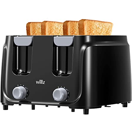 Willz Extra Wide Slot Toaster with Shade Selector, Auto Shut-off and Cancel Functions, Hinged Crumb Tray, 4-Slice, Black $24.99