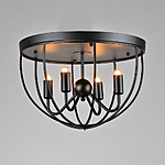 Homary Ceiling Light - Rustic Black Metal Round Cage Semi Flush Mount with 4 Candelabra Shaped Lights $59.99