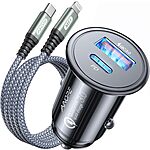 AINOPE 67.5W Super Mini Car Charger USB C 45W PD&amp;QC 3.0 Fast Charging with C to Lighting Cable $6