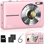 Lecran Digital Camera, FHD 1080P Point and Shoot Kids Camera in Pink, Black or White $38