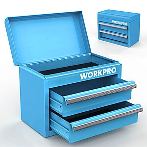Workpro Mini Metal Tool Box w/ 2 Drawers & Top Storage (2 Colors) 