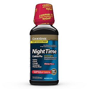 GoodSense Nighttime Cold & Flu Liquid Medicine, Cherry Flavor, 6-Hour Relief, 12 Fl Oz $1.89