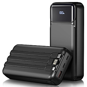 Yelomin 49800mAh Power Bank Portable Charger with Built in Cables,4 Outputs,3 Inputs $17.79