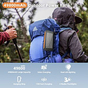 Solar Charger 49800mAh Power Bank w/ Type-C & Dual USB Ports $14.70