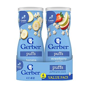 Gerber Baby Snacks Puffs Variety Pack, Banana & Strawberry Apple, 1.48 Ounce - Pack of 8 $10.2