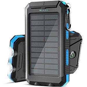 Solar Power Bank,38800mAh with USB C Input/Output/LED Flashlights $18
