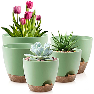 FOUKUS Set of 5 Self-Watering Plant Pots with Drainage (7", 6.5", 6", 5.5", 5") $13
