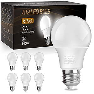 Daybetter A19 LED Light Bulbs (60W/5000K): 24-Pack .85, 12-Pack  or 6-Pack  & More + Free S/H on +