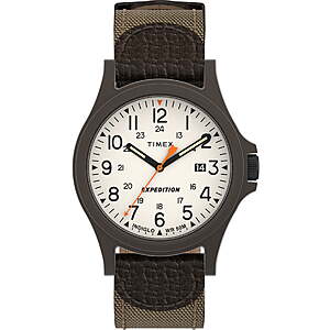 40mm Timex Men's Expedition Scout Brown Leather Strap Quartz Watch $21 