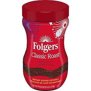 Folgers Classic Roast Instant Coffee, 8 Oz. Jar $5.69 @Amazon