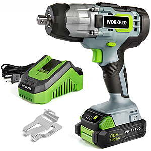 WORKPRO 20V Impact Wrench, 1/2-inch, 320 Ft Pounds, 2.0Ah Li-ion Battery $28.09