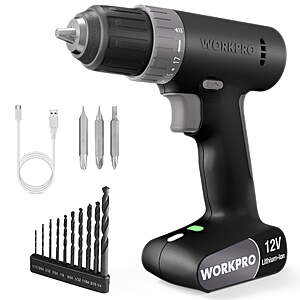 WORKPRO 12V Cordless Drill Kit, USB-C Rechargeable, 3/8" Chuck, 2-Speed $23.49