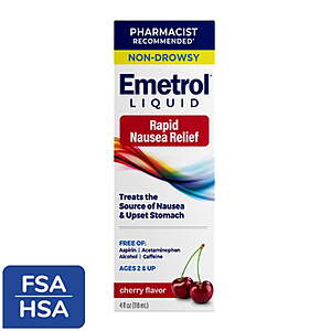 [+$3.49 WM Cash] Emetrol Nausea and Upset Stomach Relief Liquid Medication, Cherry Flavor, 4 oz $6.98