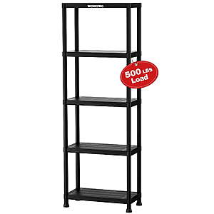 WORKPRO 500LBS 5-Tier Plastic Storage Shelf, 23.9"D x 12"W x 67"H $40