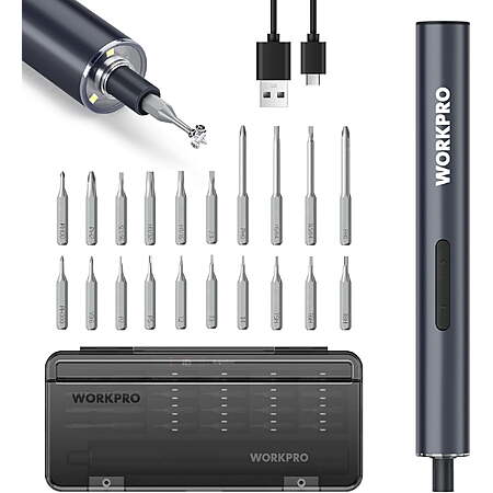 WORKPRO Mini Electric Screwdriver 20 in 1 Kit with S2 Steel Bits, Max 4.0V $23