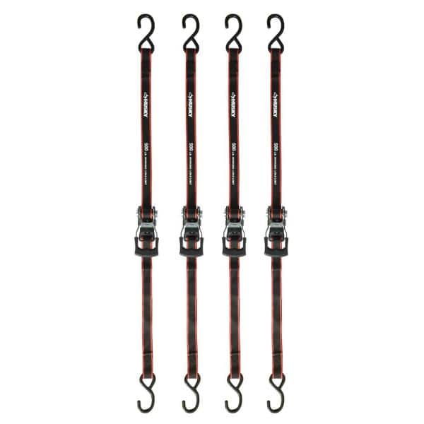 Store Only: Husky 12 ft. x 1 in. Ratchet Tie Down with S Hook (4-Pack) $8.88 at Home Depot