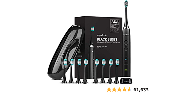 AquaSonic Black Series Ultra Whitening Toothbrush – ADA Accepted Electric Toothbrush - 8 Brush Heads & Travel Case -  Wireless Charging - 4 Modes w Sma - $29.95