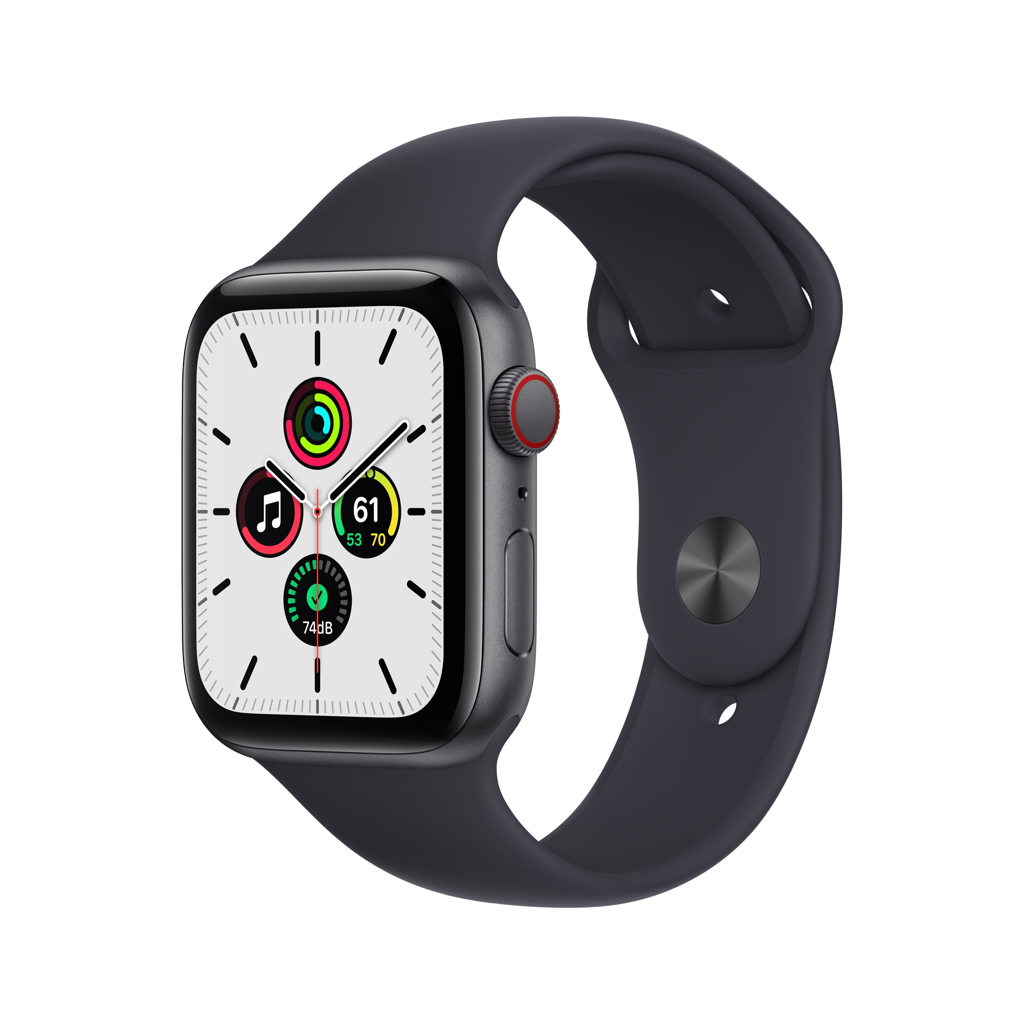Apple Watch SE (1st Gen) GPS + Cellular, 44mm Space Gray Aluminum Case with Midnight Sport Band - Regular - $209