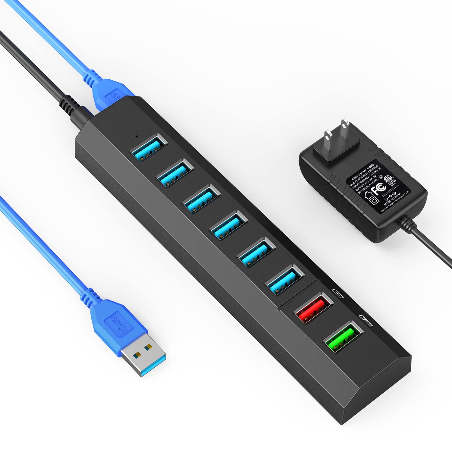 $9.99 Powered USB Hub, Aiibe 8-Port USB Hub 3.0 Powered USB Splitter with 2 Fast Charging Ports USB Hub Powered 36W Adapter- Amazon