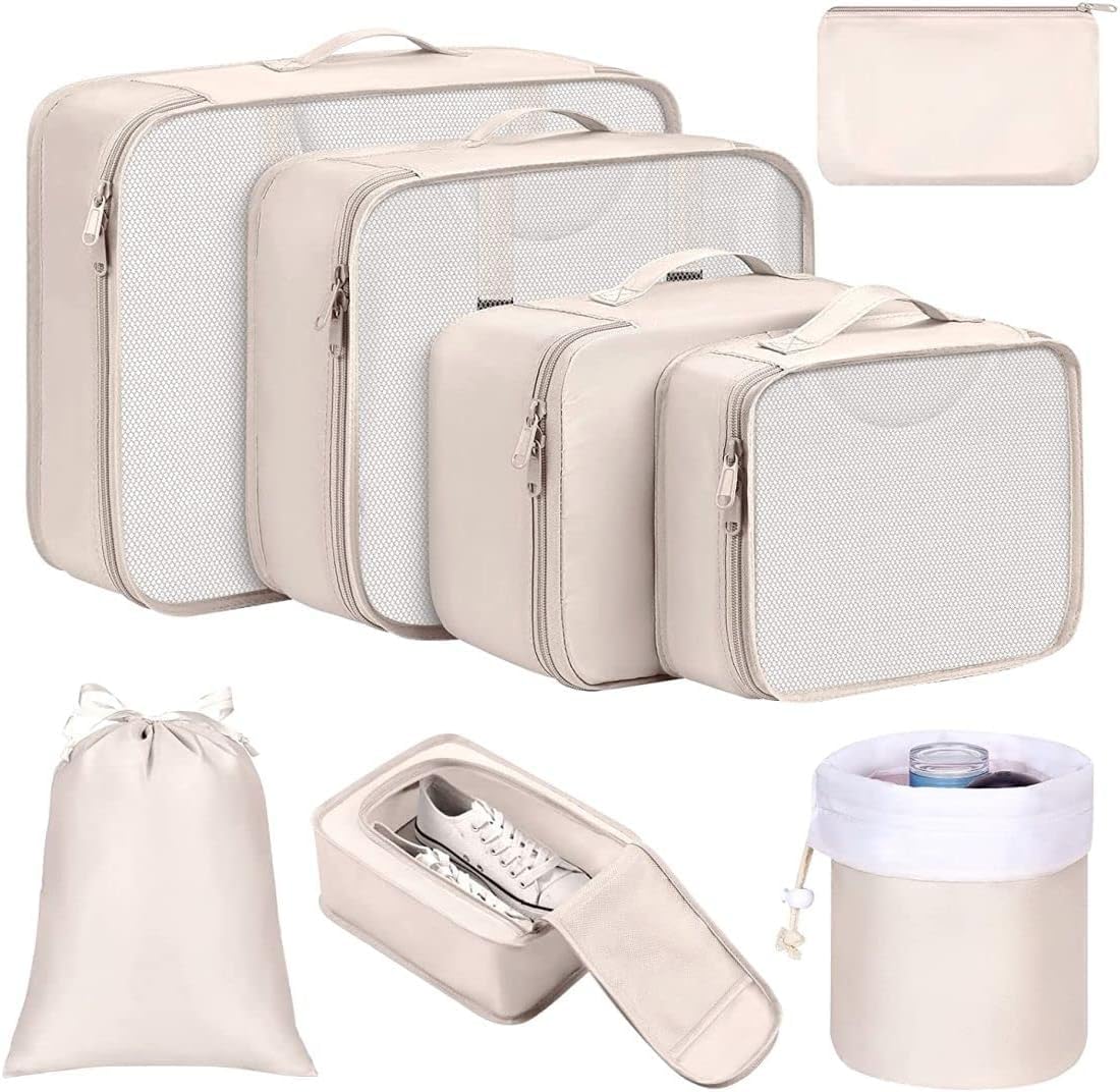 $10.50 Packing Cubes for Travel, Luggage Organizer Bags Foldable Packing Cubes for Suitcase Lightweight Luggage Organizer Travel Must Haves (Beige)