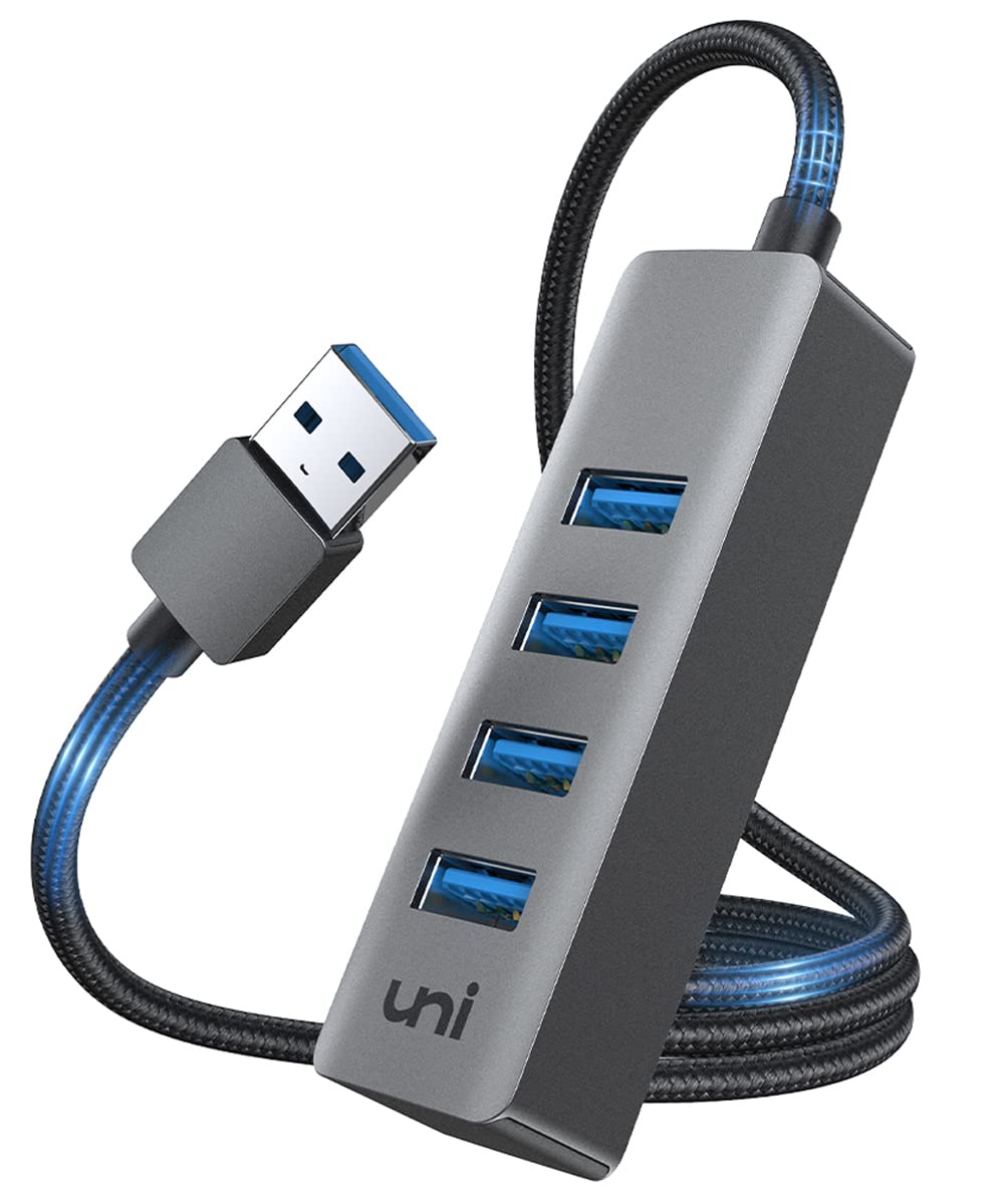 $7.99 uni USB Hub 4-Port USB Splitter 4FT, High-Speed Portable Aluminum USB 3.0 Hub Compatible with PC, Laptops, Mouse, Keyboard, Flash Drive, Mobile HDD, Car, and More
