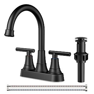 $19.99 FORIOUS Matte Black Bathroom Sink Faucet, 4 Inch Centerset Bathroom Faucet 2 or 3 Hole with Pop up Drain and cUPC Hose, Two Handles, 360° spout for Restroom,Vanity, Rv
