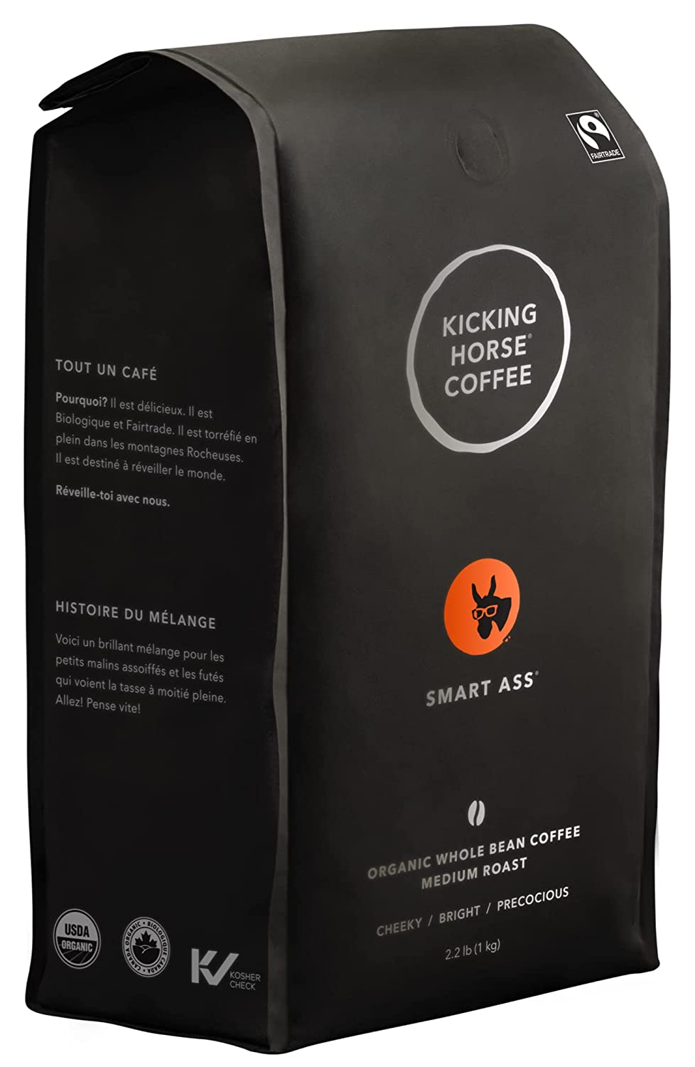 Kicking Horse Coffee Smart Ass, Medium Roast, Whole Bean, 1 Kg (Pack of 6) - Certified Organic, Fairtrade, Kosher - $55.01