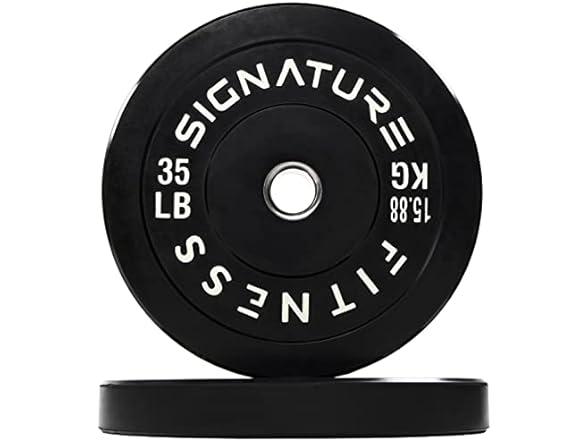 Signature Fitness 2" Olympic Bumper Plate Weight Plates with Steel Hub, 35LB, Pair $40.24 at Woot