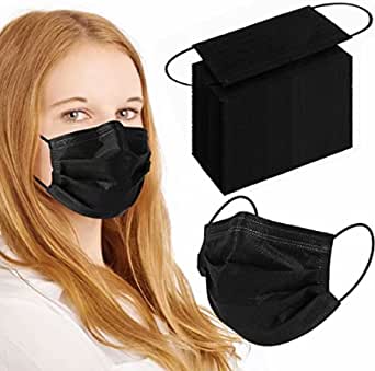 Disposable Face Mask, 3 Ply Black 100 pcs with Soft Elastic Ear Loops $5.93
