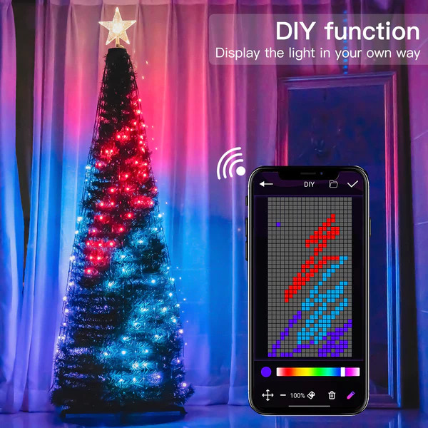 Koopower Smart RGB LED Christmas Tree Light String with 520 LEDs, App Controlled via Bluetooth + Star Toppwer for $48.99 or $60 with Tree AC