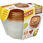 GladWare Home Snack Food Storage Containers, 5 Count Set, Small Rectangle Holds 9 Ounces of Food | With Glad Lock Tight Seal, BPA Free Containers and Lids $4.53