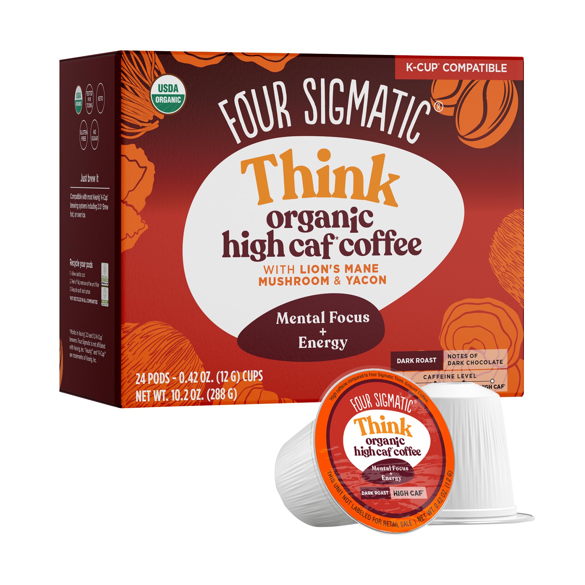 High Caffeine Mushroom Coffee K-Cups by Four Sigmatic, 24 count for $20.99 with S&S Amazon