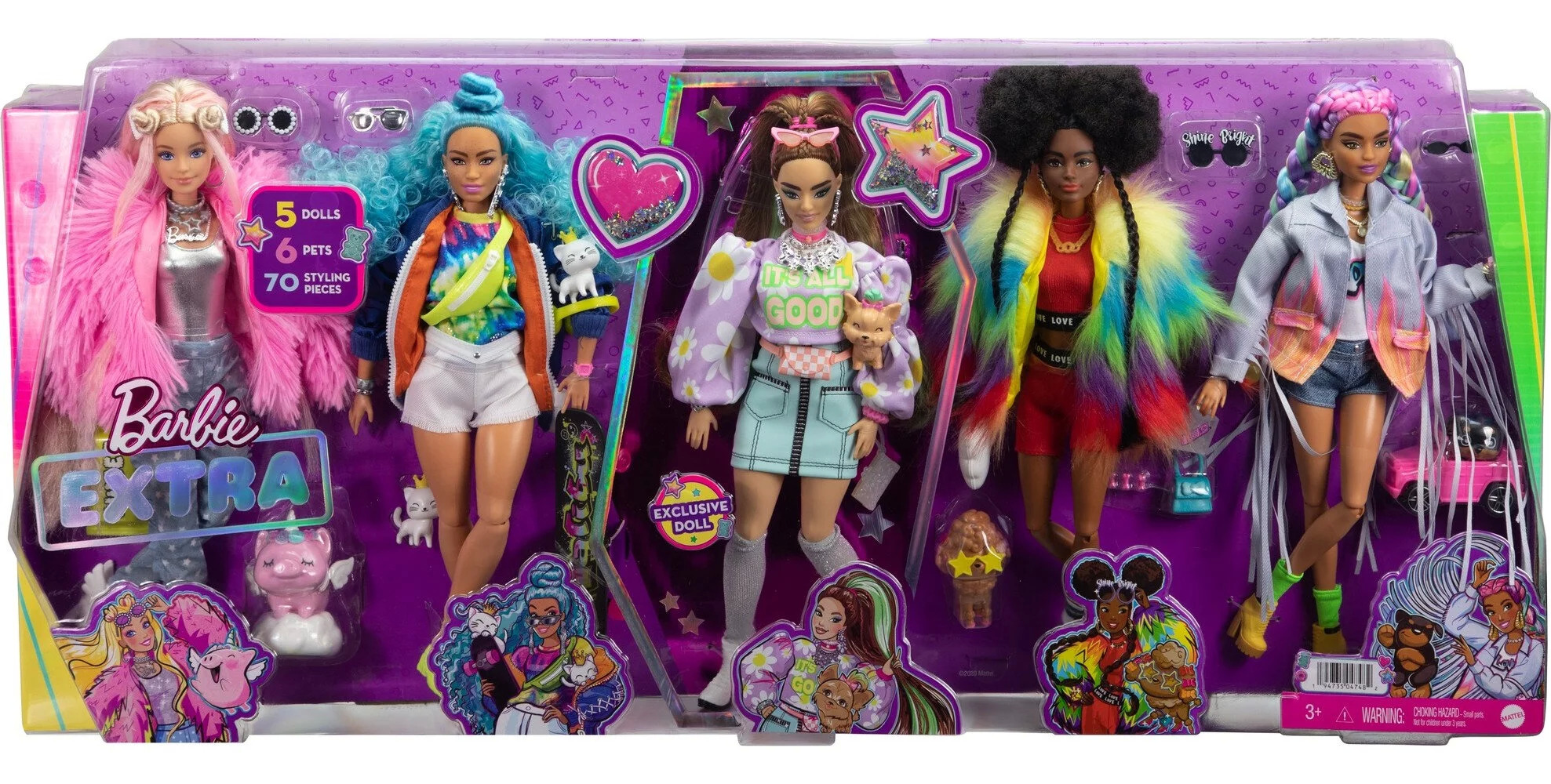 Barbie Extra 5-Doll Set with 6 Pets & 70 Styling Pieces $49 + Free Shipping