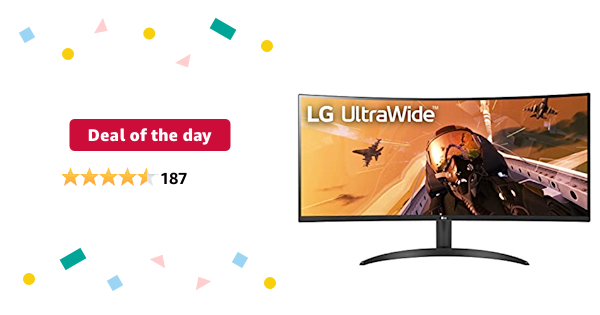 Deal of the day for Prime Members: LG 34WP60C-B 34-Inch 21:9 Curved UltraWide QHD (3440x1440) VA Display with sRGB 99% Color Gamut and HDR 10, AMD FreeSync Premium and 3- - $199