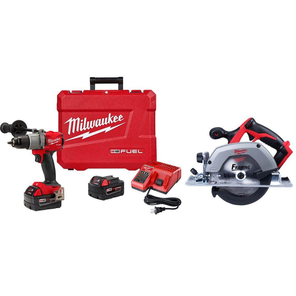 M18 Fuel 18-Volt Lithium-Ion Brushless Cordless 1/2 in. Hammer Drill Driver Kit with 6-1/2 in. Circular Saw $329