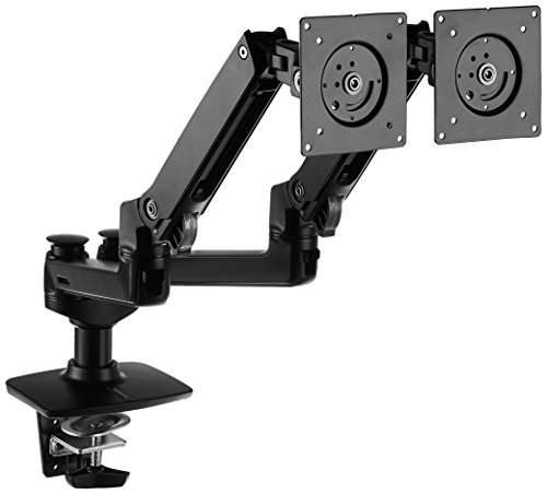Amazon Basics Dual Monitor Stand, Lift Engine Arm Mount, Black for $95 $94.99