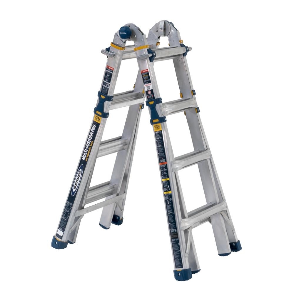YMMV WERNER 18 ft. Reach Aluminum 5-in-1 Multi-Position Pro Ladder with Powerlite Rails 375 lbs. Load Capacity Type IAA Duty MT-18IAAXTHD - $90