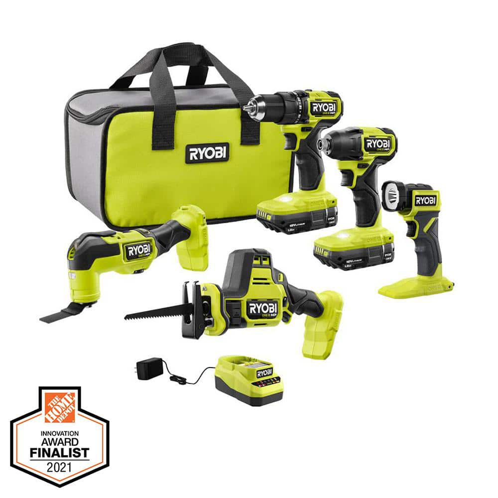 RYOBI ONE+ HP 18V Brushless Cordless 5-Tool Combo Kit with (2) 1.5 Ah Batteries, Charger, and Bag PSBCK05K2 - $199 at Home Depot