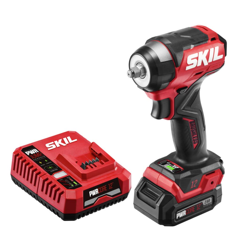 SKIL PWR CORE 12 Brushless 12V 3/8 In. Compact Impact Wrench Kit with 3-Speed & Halo Light Includes 2.0Ah Lithium Battery and PWR JUMP Charger - IW6744A-10 $79