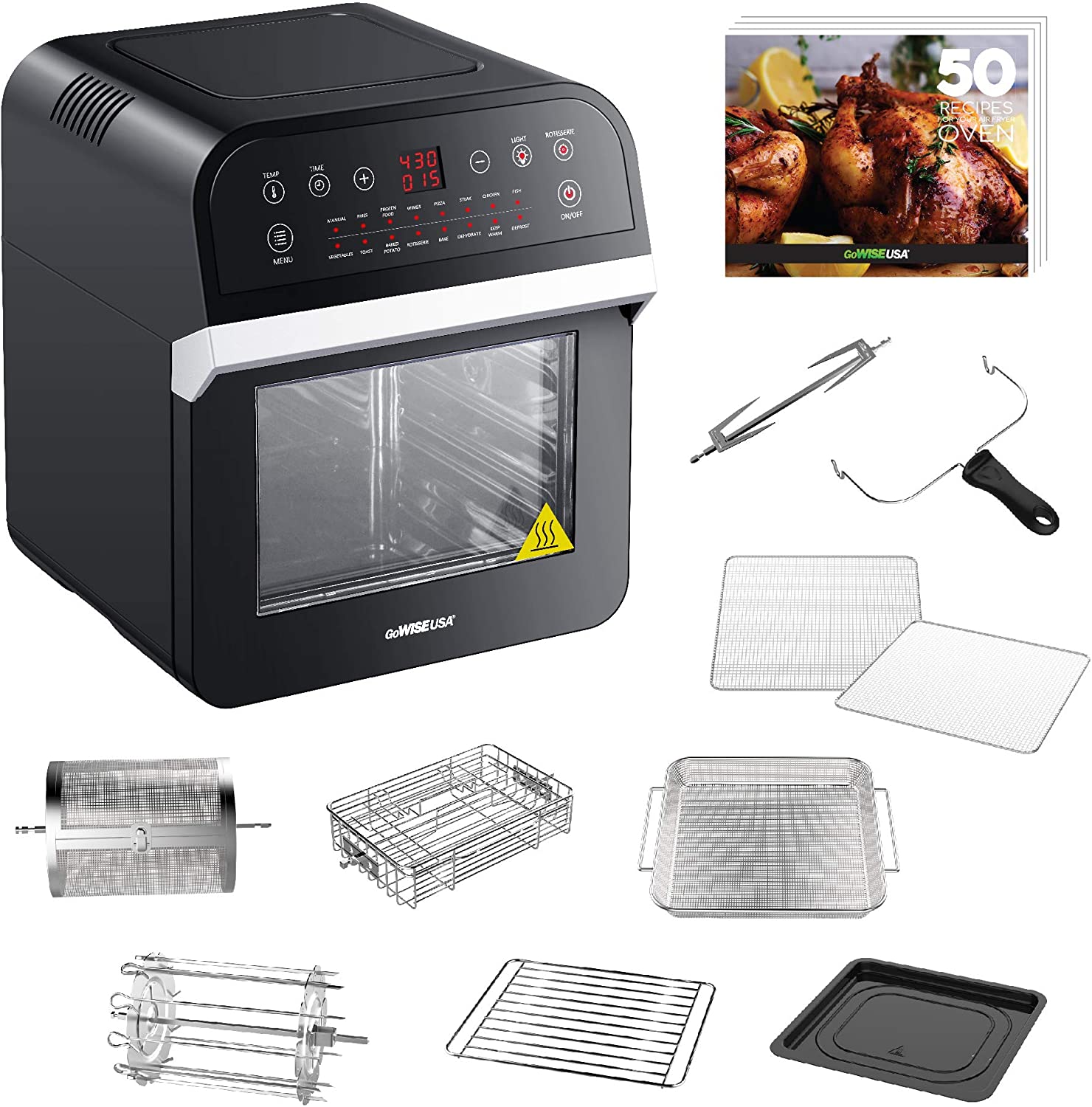 GoWISE USA GW44800-O Deluxe 12.7-Quarts 15-in-1 Electric Air Fryer Oven w/ Accessories For $75.8