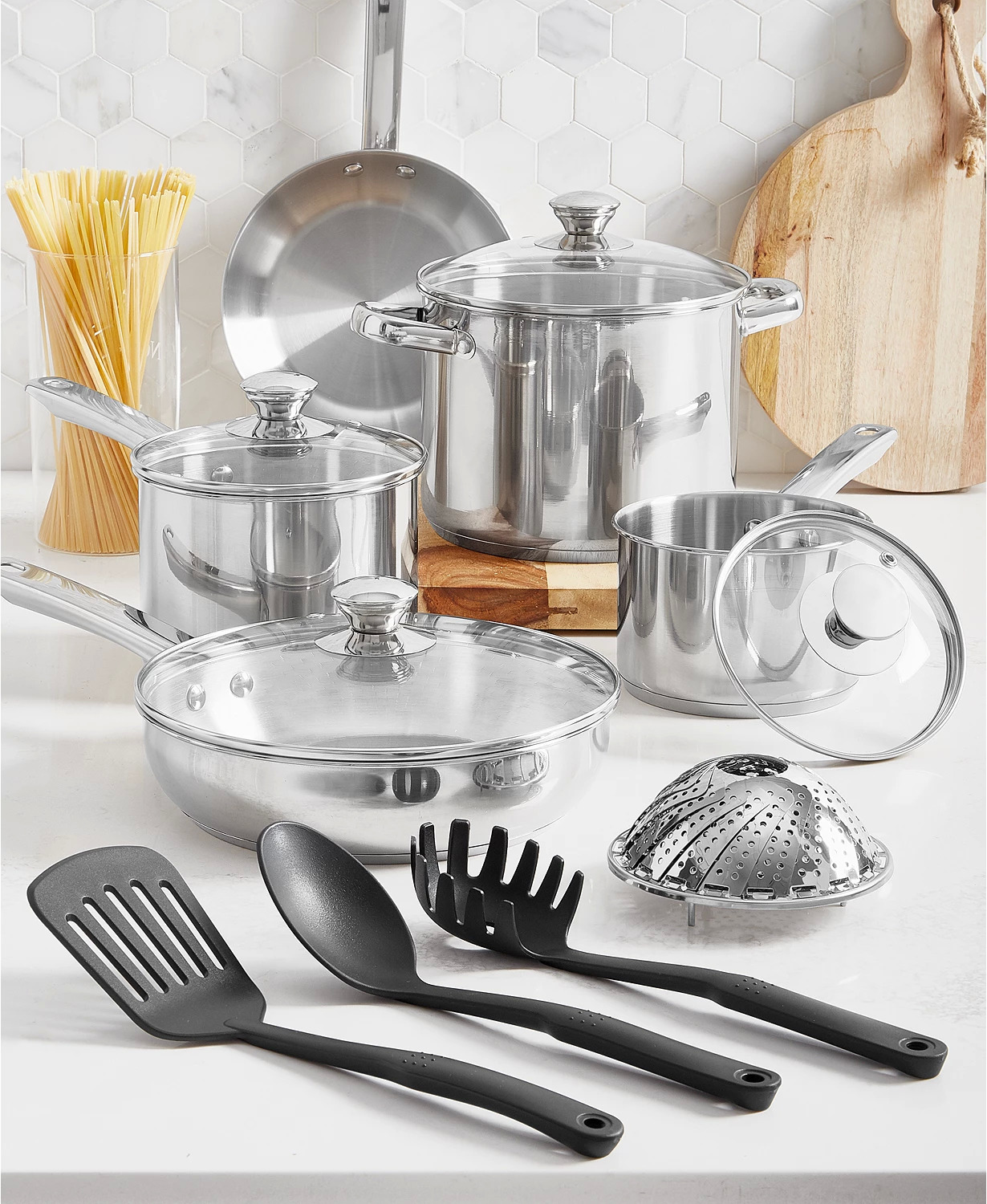 Stainless Steel 13-Pc. Cookware Set for $29.99