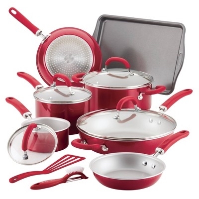 Rachael Ray Create Delicious 13pc Aluminum Nonstick Cookware Set Red - $119